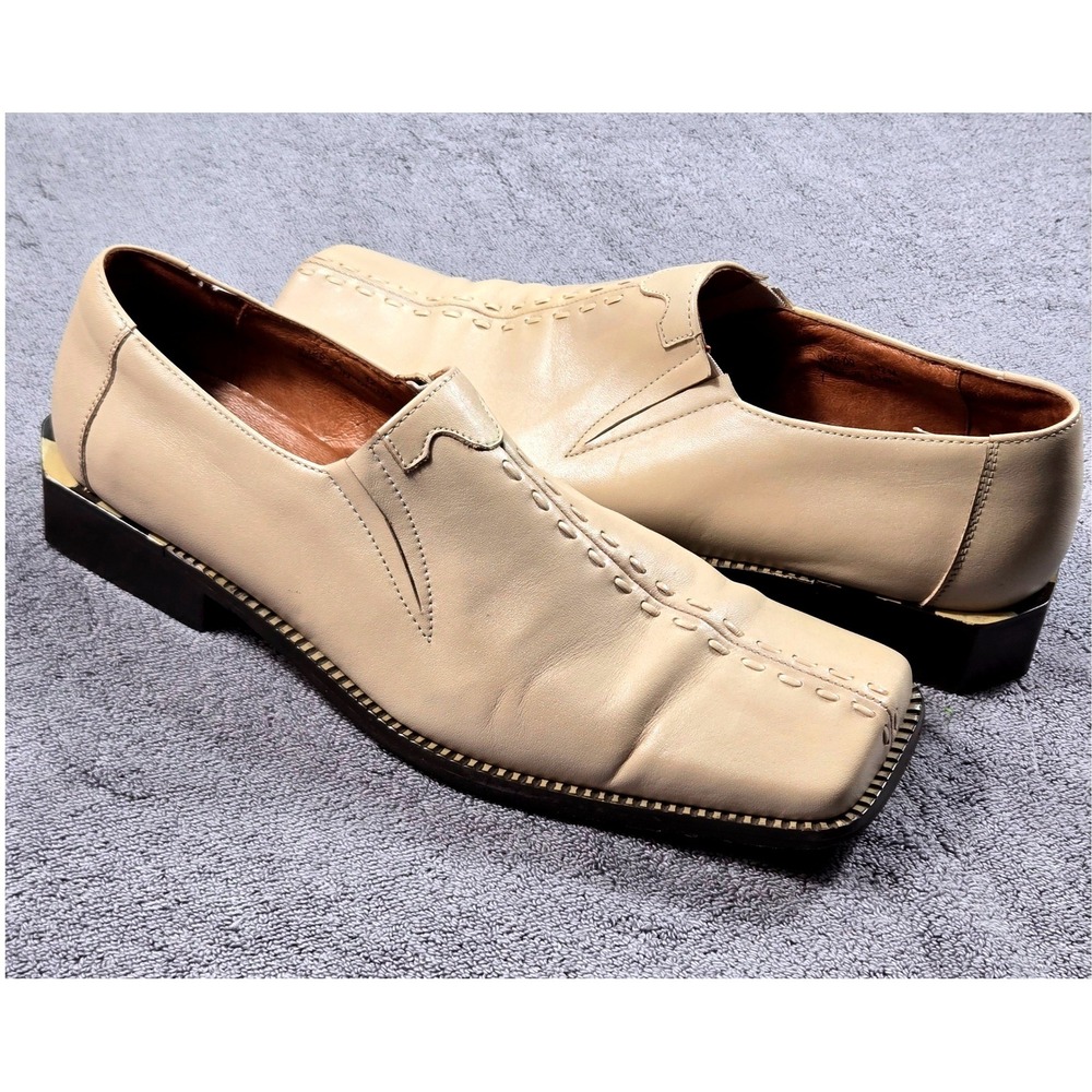 Fratelli Footwear Leather Loafers Mens 12 Cream Square Toe Whipstitch 8125-09